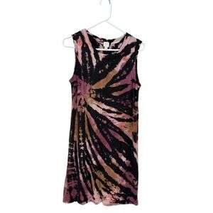 Roan & Ryan sleeveless gray pink multi color tie dye print dress Size Small